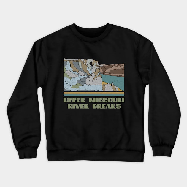 Upper Missouri River Breaks National Monument Nature Lover Vintage Retro Skyline Hiking Outdoor Travel Adventure Crewneck Sweatshirt by NickDezArts